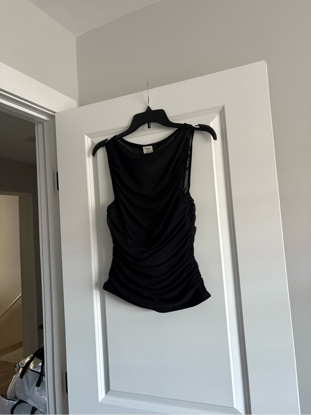 Abercrombie & Fitch Mesh Black Sleeveless Ruched Tank Top